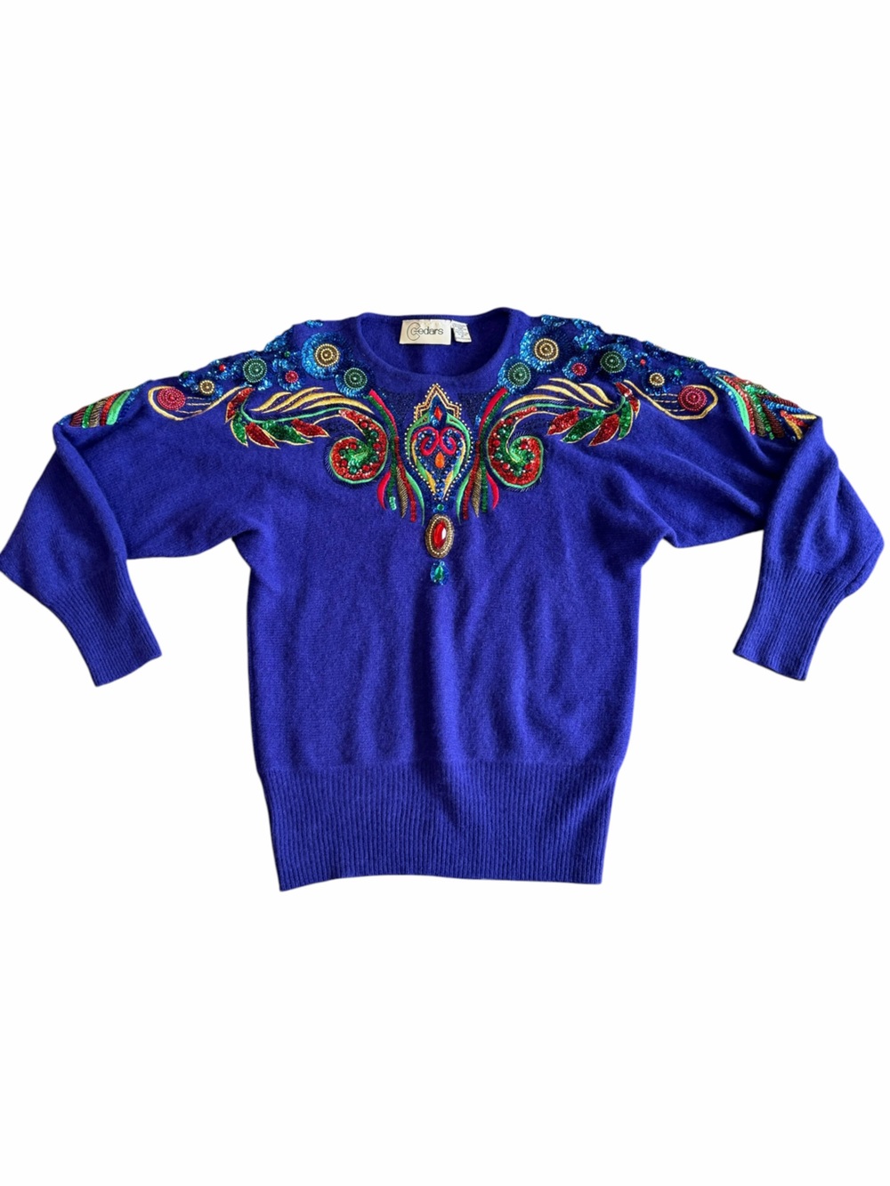 Vintage Cedars Beaded Sequin Angora Lambswool Sweater Purple Medium